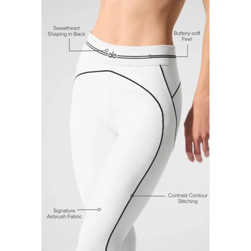 Alo Airbrush High-Waist Heart Throb Leggings White Black Hi-Rise Waisted Tights